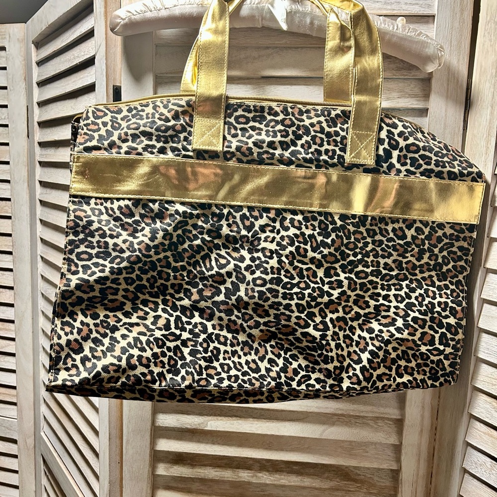 Leopard Print Tote Bag with Gold Accents